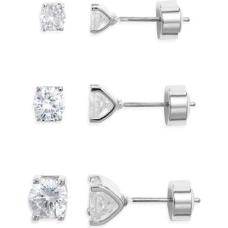 Nordstrom Essential Set of 3 Cubic Zirconia Studs in Clear- Silver at Nordstrom