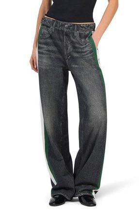 Rag & Bone rb Miramar Side Stripe High Waist Wide Leg Cotton Terry Sweatpant Track Pants in Washed Black Green at Nordstrom, Size X-Large