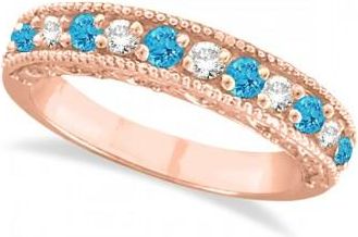 Allurez Blue Topaz & Diamond Ring Anniversary Band 14k Rose Gold (0.30ct)