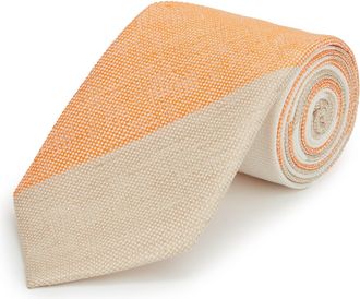 Oliver Brown Silk and Linen Block Stripe Tie - Orange