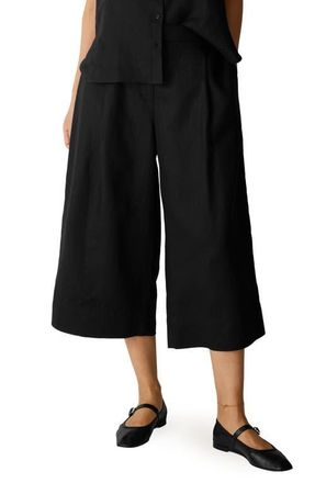 Eileen Fisher Wide Leg Linen Crop Pants in Black at Nordstrom, Size Xx-Small