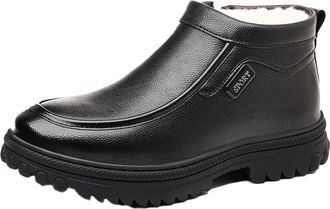 Generic Mens PU Leather Short Boots with Side Zipper Flat Heel Winter Ankle Boots Round Toe Office Dress Shoes,Black,7.5 UK