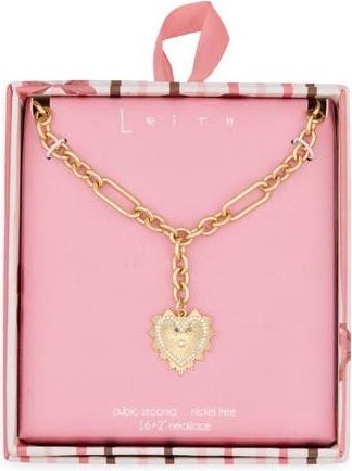 Leith CZ Large Heart Pendant Necklace in Clear- Gold at Nordstrom Rack