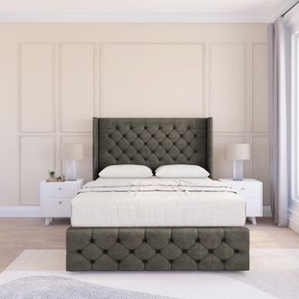 Sloomy Luthor Dumfries Wingback Bed Set, No Drawers & 54 Floor Standing Headboard in Dark Grey | Size: King