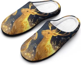 Generic Rabbit And Deer in The Moon Funny Mens Cotton Slippers Soft Non-Slip Rubber Sole House Slipper Indoor Outdoor