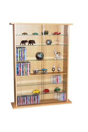 Watson's Boston Glass Collectable Display Cabinet 600 Cd 255 Dvd Storage Shelves Beech