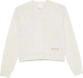A.P.C. Cardigan met logoborduursel en geribbelde boorden - Dames - Vesten - Wit - M - Nylon - Truien & Vesten