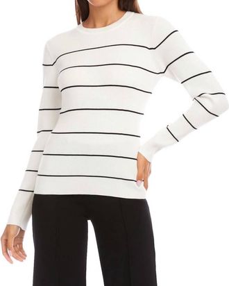 Karen Kane Stripe Ribbed Sweater In Off White With Black