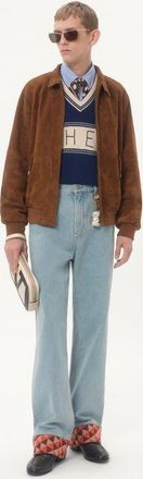 Valentino Maglia In Lana E Cotone Con Motivo Jacquard Chez Valentino Uomo BLU/BURRO XL