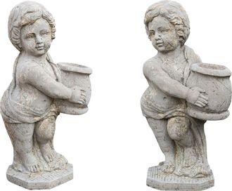 Biscottini International Biscottini - Antigua Estatua Que Representa A Una Pareja De Putti Con Un Jarr&oacute;n De Piedra