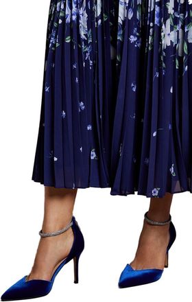 Coast Sicily Velvet Diamante Ankle Strap Pointed Court Shoes, 4, Blue