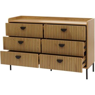 Hhg Hhg - C&oacute;moda 634, Mueble Alto, 6 Cajones Melamina Mdf 80x120x44cm, Natural