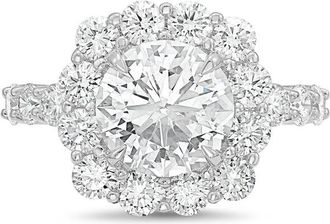Diana M. Jewels Platinum 10.00cts Lab-Grown Round Diamond Halo Ring with Diamond Band