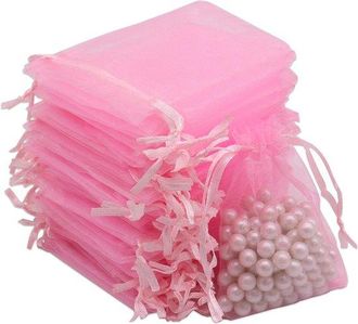 No Brand 100 Bolsitas De Organza Rosa, 7 X 9 Cm, Bolsitas De Organza, Bolsitas De Regalo, Para Bodas, Bolsitas De Dulces Para Festivales, Fiestas Y Bodas, Con 