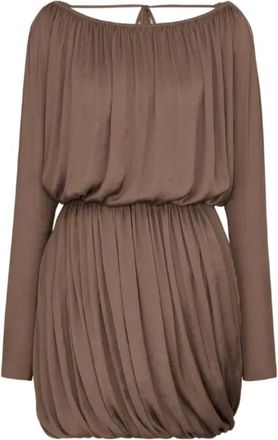 Saint Laurent Kleedjes, Dames, Beige, S, Polyester, Cowl-Back Jurk in Taft