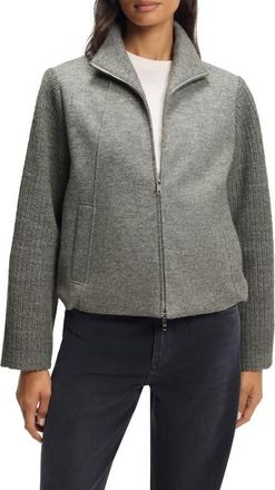 BOSS Jundalini Crop Wool Jacket in Concrete Grey Melange at Nordstrom, Size 16
