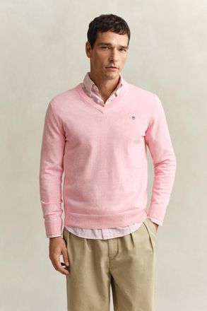 GANT Men Classic Cotton V-Neck Sweater (XXXL) PINK BLUSH MELANGE
