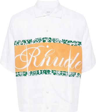 Rhude Linnen Cubaanse Kraag Shirt - Heren - Korte mouwen Overhemden - Wit - M - Linnen - Overhemden