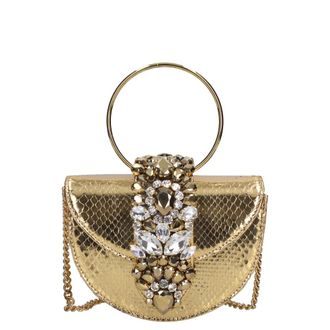 Gedebe Gedebe, Tassen, Dames, Geel, ONE Size, Leer, Mini Brigitte Python Tas
