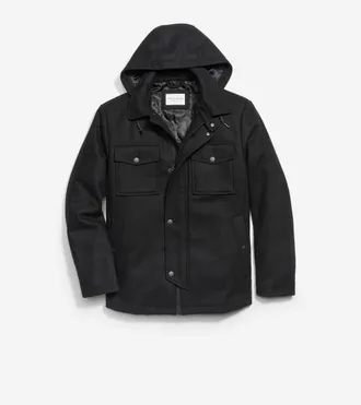 Cole Haan Mens Wool Twill Field Jacket - Black Size Medium