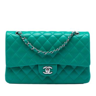 Chanel Green Medium Classic Lambskin Double Flap