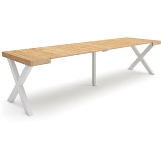 Skraut Home Mesa Consola Extensible, Mesa Comedor Plegable, 300, Para 14 Comensales, Patas Madera Maciza, Estilo Moderno, Roble - Skraut Home