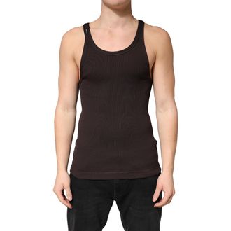 Dolce & Gabbana Brown Cotton Ribbed Sleeveless Tank Top Mens T-shirt