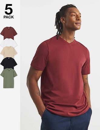 Jacamo 5 Pack Multi V Neck T-Shirts Long