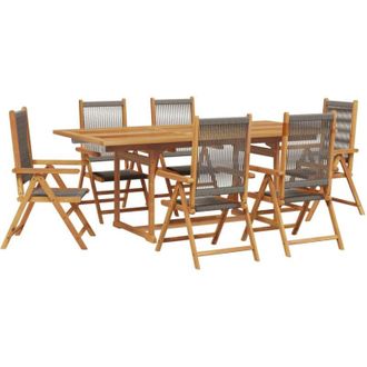 vidaXL Set De Comedor Jard&iacute;n 7 Pzas Polipropileno Madera Maciza Gris Vidaxl