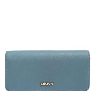DKNY Dkny Blue/beige Saffiano Leather Flap Continental Wallet