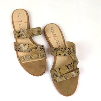Sole Society Womens 3 Strap Snake Slide Sandals In Tan