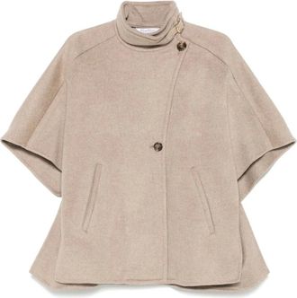 Max Mara Jassen, Dames, Beige, ONE Size, Beige Hoge Hals Knoop Cape