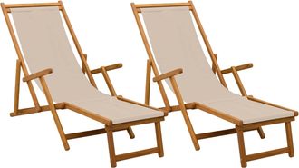 vidaXL Tumbona Plegable 2 Pcs 3 Posici&oacute;n Madera De Eucalipto Maciza Vidaxl