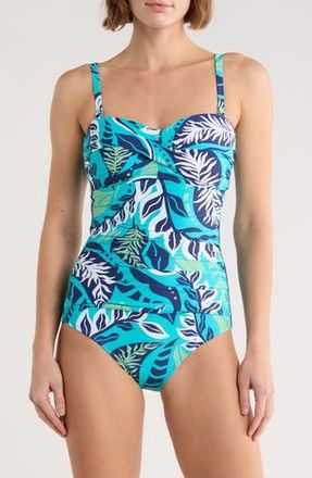 Jantzen Flora Bandeau One-Piece Swimsuit in Calypso Blue at Nordstrom Rack, Size 12