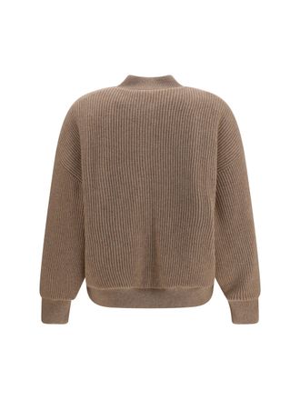 Brunello Cucinelli Womens Ribbed Cashmere Bomber Brown Kashmir-Capra Hircus Knitwear Kashmir/capra Sweater