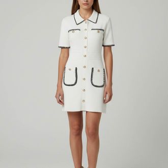 Maje White Boucl&eacute; Tweed Contrast Trim Risal Mini Dress