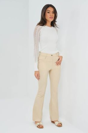 Anatomie Katya Performance Cotton Pintuck Flare Pant in Wheat at Nordstrom, Size X-Large 32