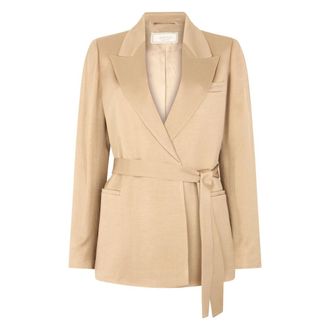 PESERICO Peserico, Blazers, female, Beige, Size: L Satin Belted Blazer