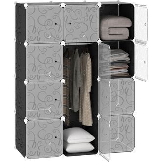 HOMCOM Armario Modular Pl&aacute;stico Estanter&iacute;a 12 Cubos Con Puertas Montaje En Bricolaje