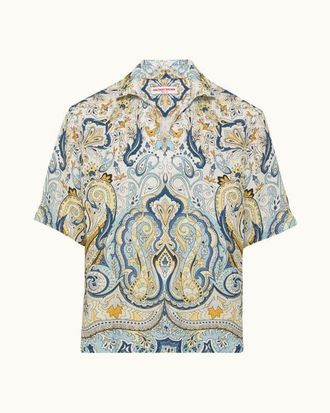 Orlebar Brown Vincent Linen Relaxed Fit Overhead Linen Shirt with Fairground Print in Multi/blue at Nordstrom, Size X-Small S