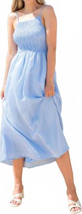 THML Clothing Bristol Smocked Dress In Cornflower & White