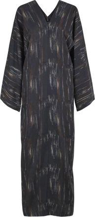 Cortana Thais- wollen en bedrukte zijden jurk - Dames - Maxi kleedjes - Zwart - XL - Wol - Kleedjes