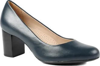 Jones Bootmaker Womens Xantara Leather Block Heel Court Shoes - Navy - Size UK 3.5