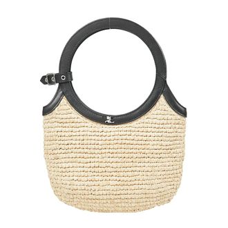 Courrèges Handbags, female, Beige, Size: ONE SIZE Handwoven raffia tote with leather details