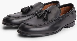 Tommy Hilfiger Mens Flexible Leather Tassel Loafer - Black - US 11.5 / EU 45