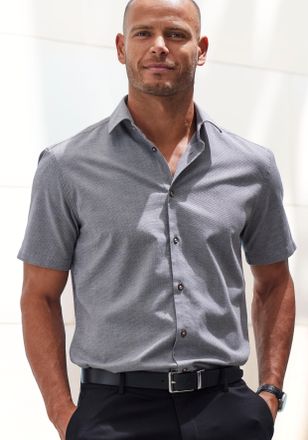 H.I.S Kurzarmhemd H.I.S Regular-fit, Herren, Gr. XXL (45/46), N-Gr, grau, Web, Obermaterial: 67% Baumwolle, 30% Polyester, 3% Elasthan, unifarben, regular f