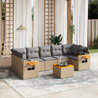 vidaXL Vidaxl - Juego De Sof&aacute;s De Jard&iacute;n Con Cojines Beige 8 Pzas Rat&aacute;n Pe