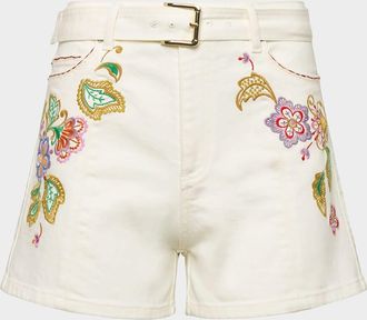 Cinq &agrave; Sept Beth Embroidered Jardin Boheme Denim Shorts