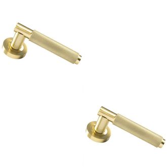 Loops 2x PAIR Knurled Grip Round Bar Handle on Round Rose Concealed Fix Satin Brass in Metallics