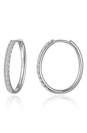 Lafonn Alina Pav&eacute; Simulated Diamond Small Oval Hoop Earrings in Silver at Nordstrom